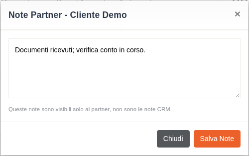 Finestra reale Note Partner con testo dimostrativo