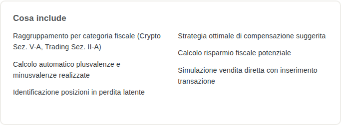 Card Cosa include con le sei funzioni del Minus Detector elencate